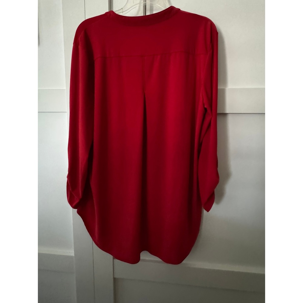 Cato Red Tunic Blouse XL Split V-Neck Roll Tab 3/4 Sleeve Silver Ring Detail Top - Picture 8 of 9